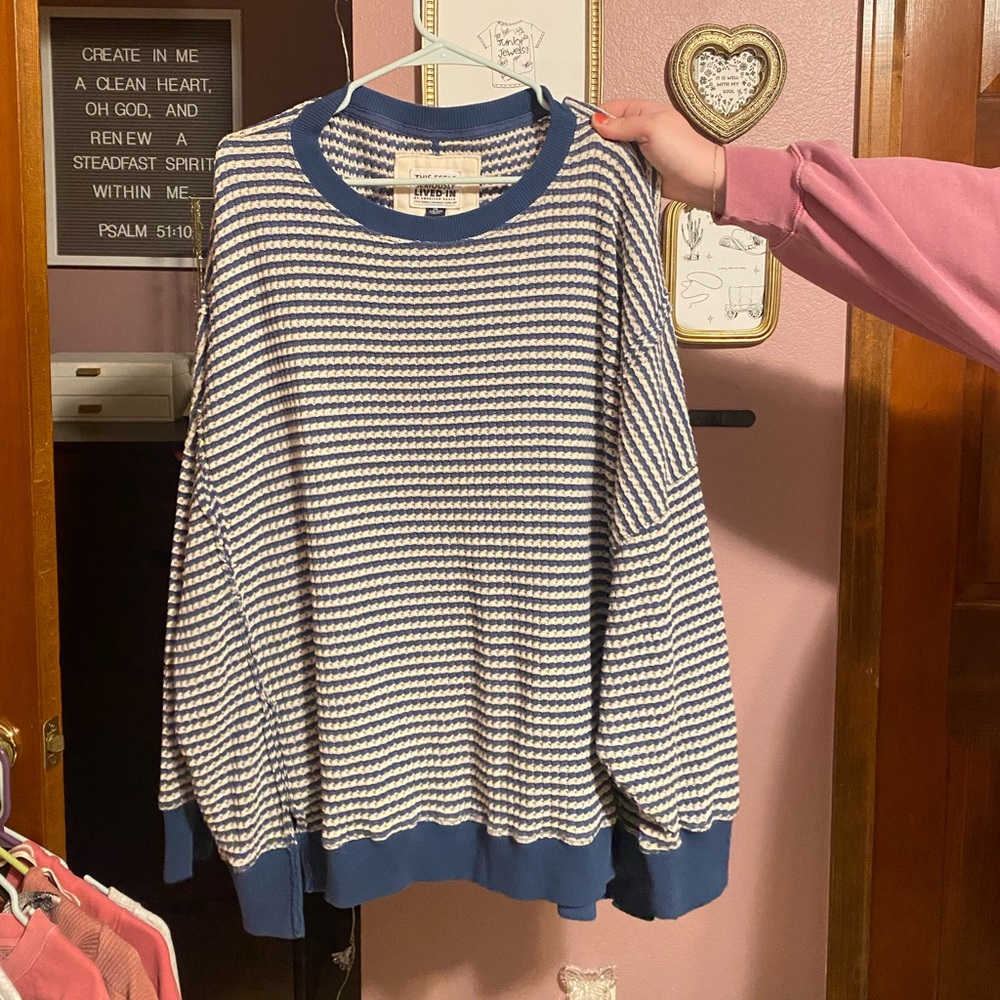 Striped Blue and White Crewneck Sweatshirt
